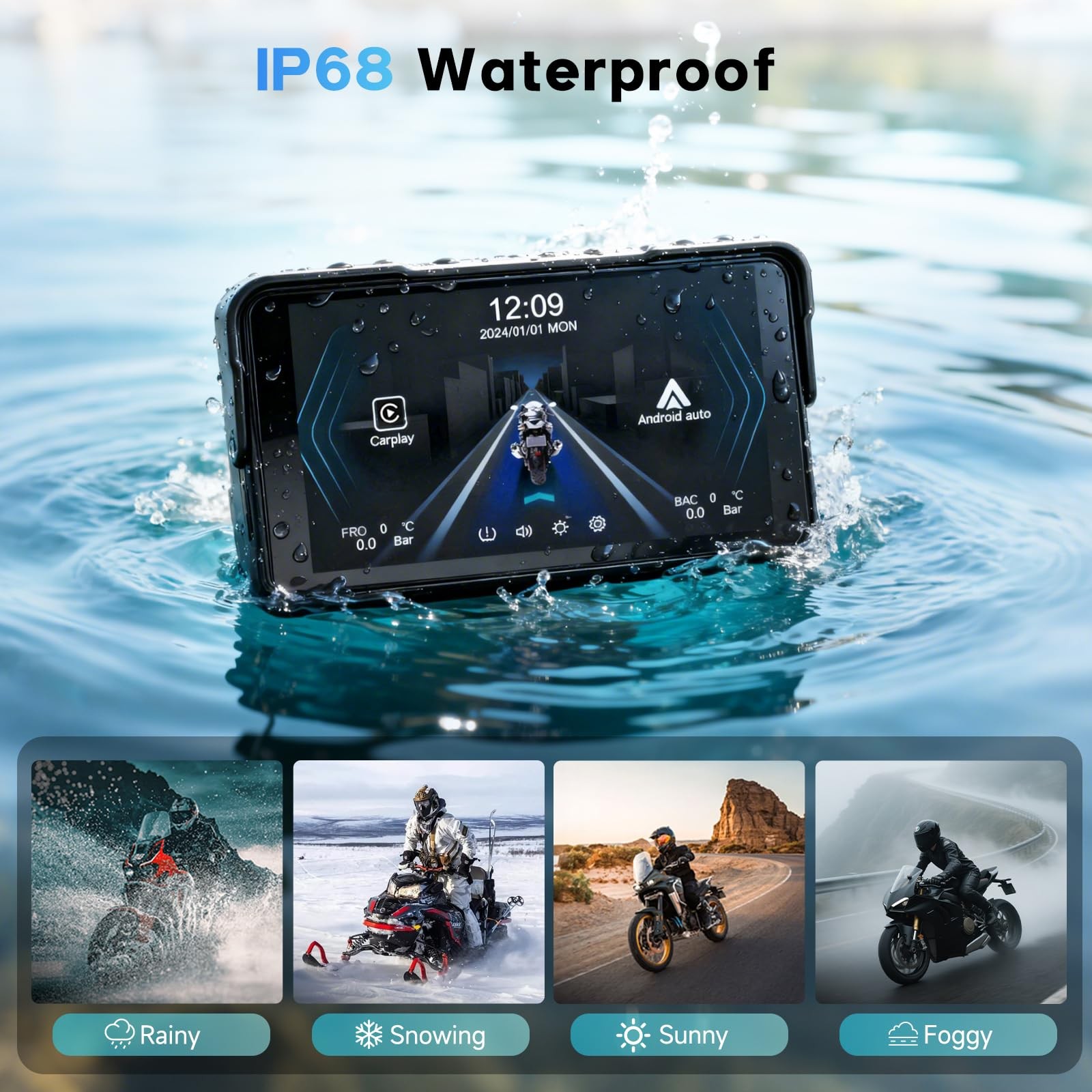 5-Inch Motorcycle CarPlay Screen Wireless Android Auto for Moto with GPS…