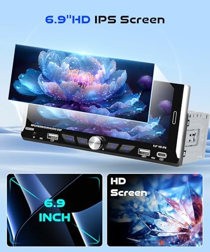 6.9-inch Single Din Car Stereo Wireless Carplay,1280X480P IPS Touch Screen Car