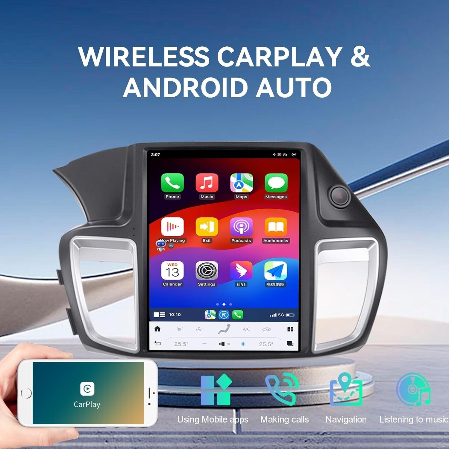 12.1″ Car Stereo Radio Android Tesla Screen 4+64GB For 2013-2017 Honda Accord