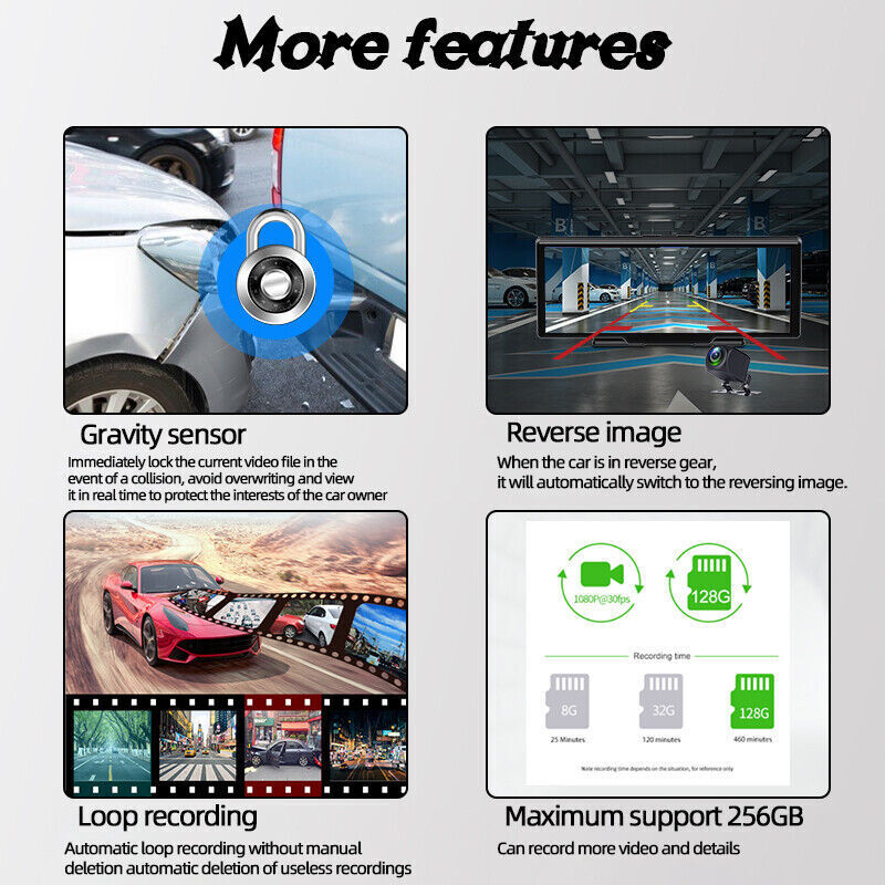 10″ Car Stereo Portable Wireless Carplay Touch Screen Bluetooth Dash Rear Camera