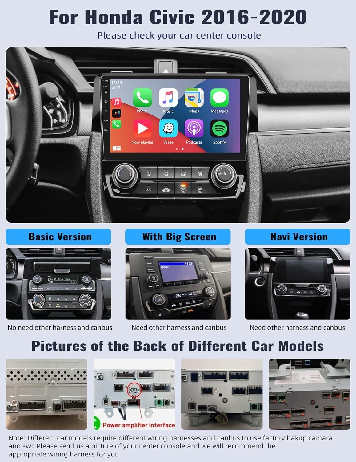 Elegant 9” Android Car Stereo for Honda Civic 2016-2020 with Wireless CarPlay