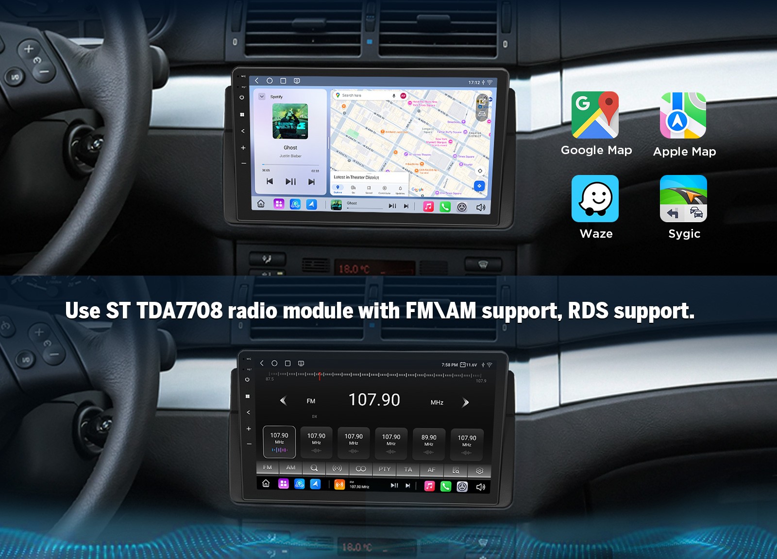 Android Auto 9″ QLED 6+64 Car Radio for BMW E46 325i 330i Wireless CarPlay FM AM