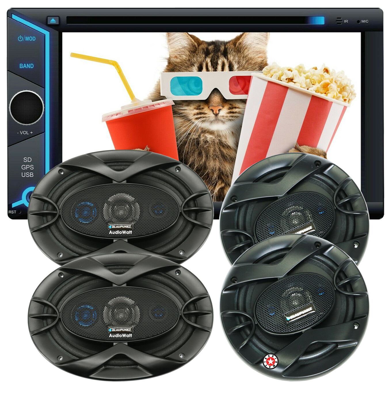 200W 6.2″ MirrorLink Android & IOS Car Receiver+ Blaupunk 6×9″ & 6.5″ Speakers