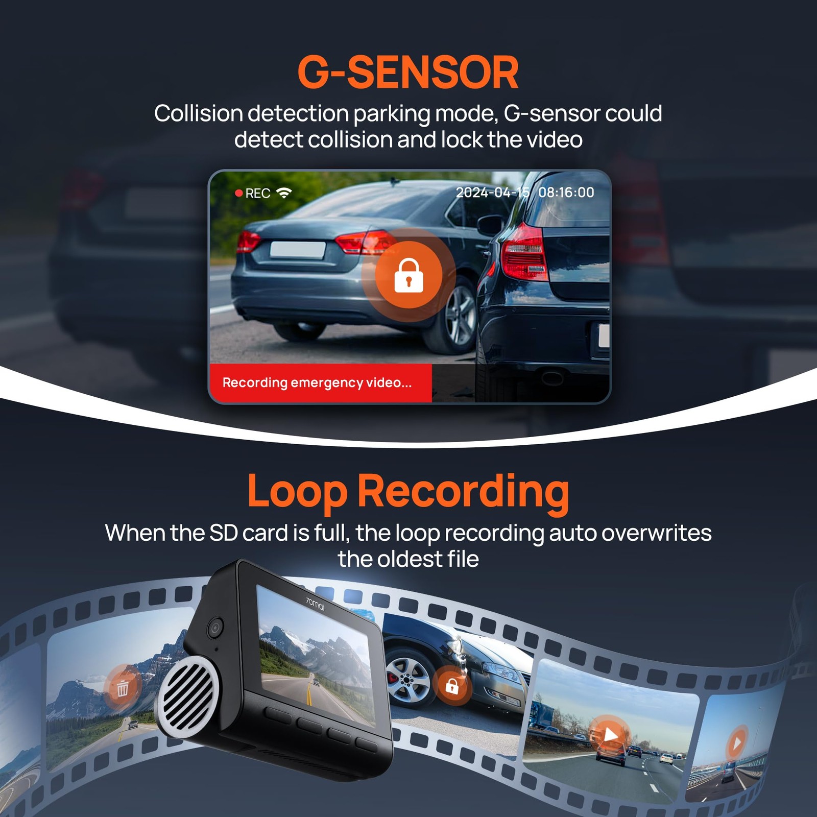 70mai 4K Dash Cam Front&Rear, STARVIS, 5GHz WiFi, GPS, ADAS, Parking Monitor