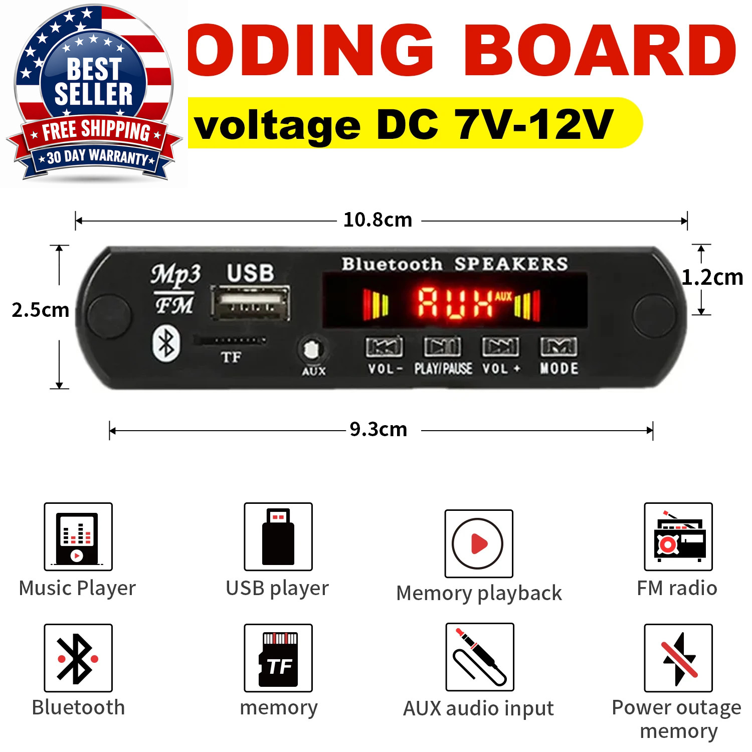9V 12V Car MP3 WMA Decoder Board Audio MP3 Player USB TF FM Radio Module Wireles
