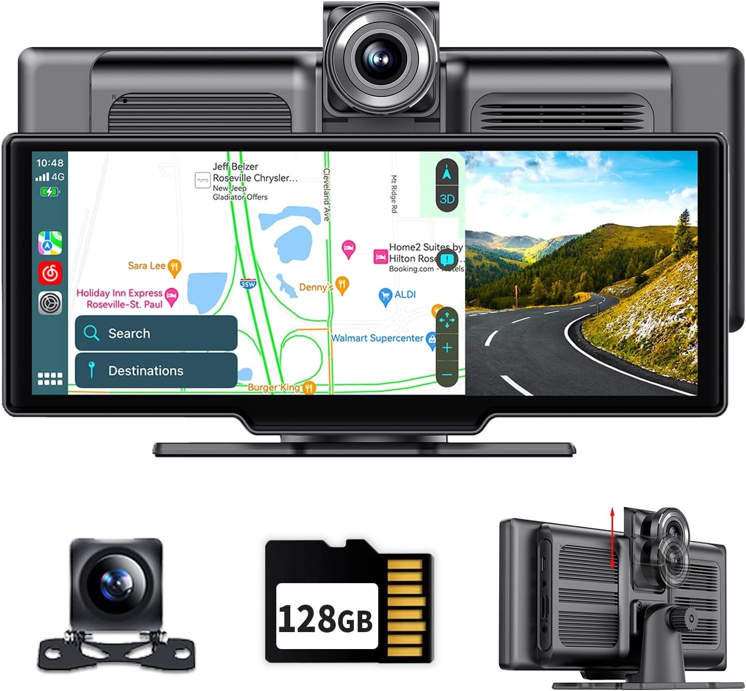 9.3″ Portable Car Stereo with Adjustable 4K Dash Cam, ADAS, Wireless