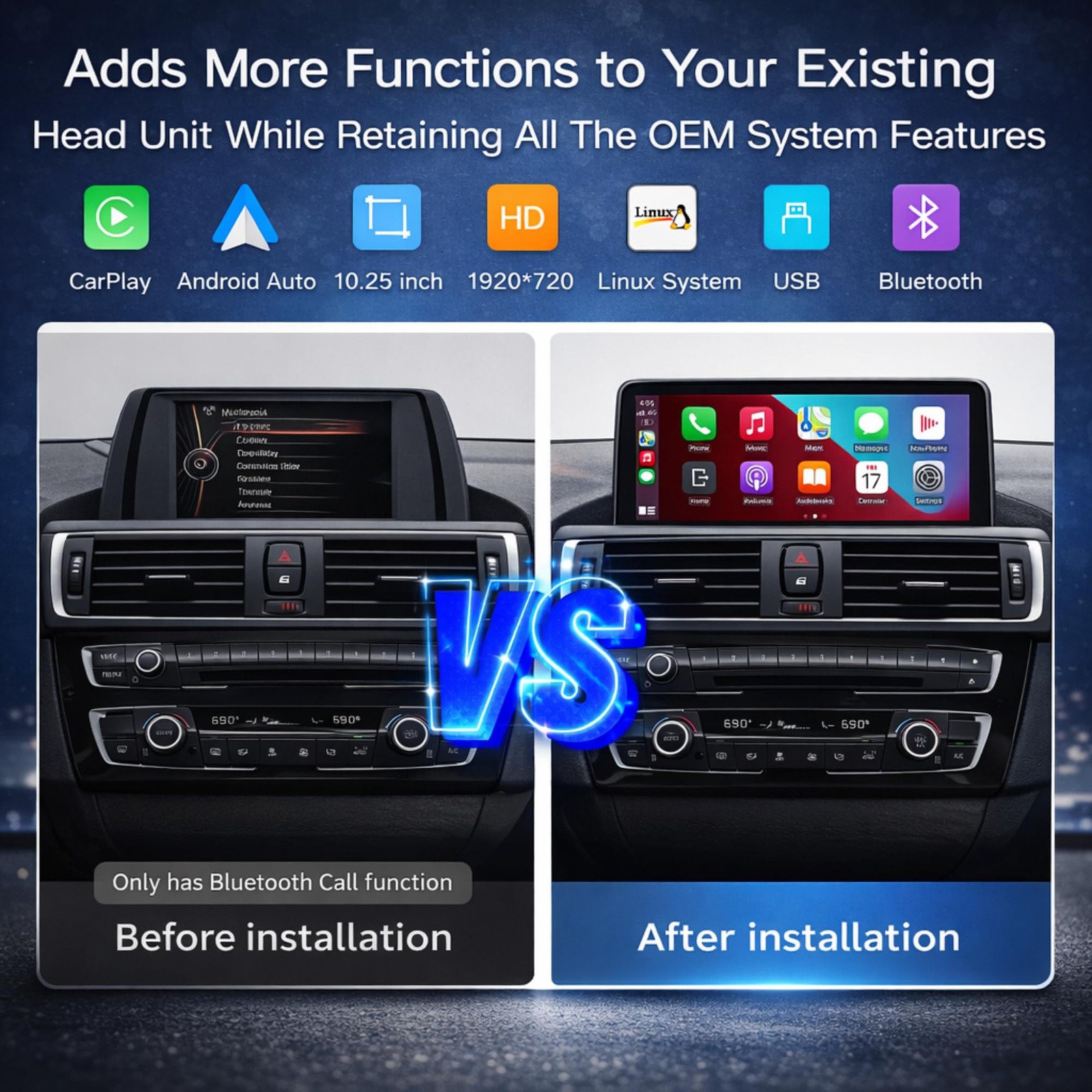 Touchscreen CarPlay Linux Head Unit for BMW F30 F31 F32 F33 F34 F36 F20 F21 NBT