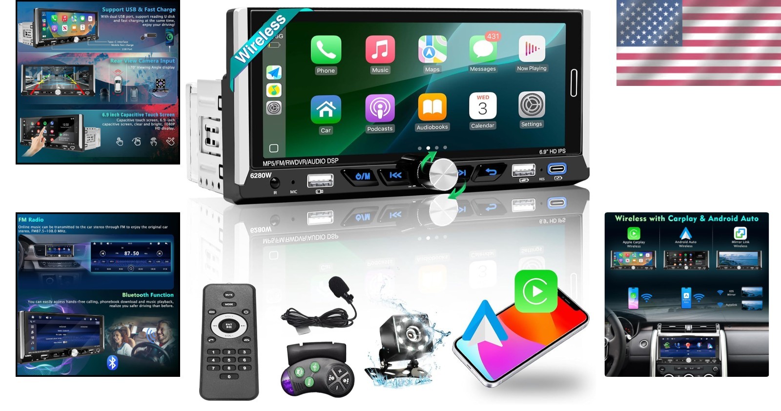 Easy Install Single Din Radio with Steering Control