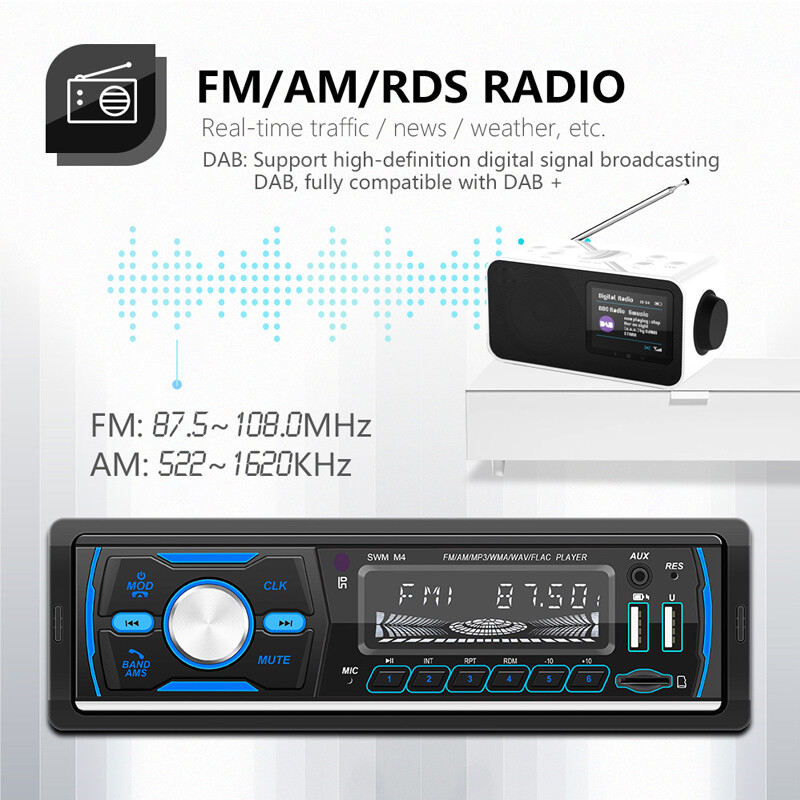 Single 1 Din 12V Car Radio Bluetooth/RDS/AM/FM Rometo Control MP3 Player In-dash