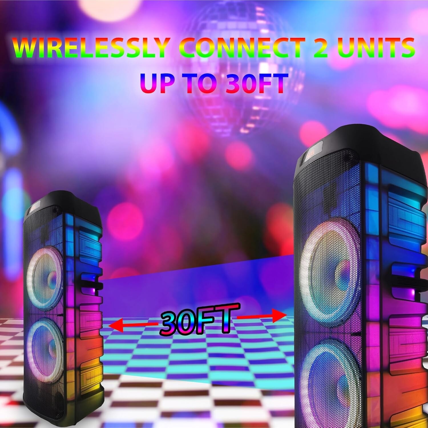 EMB Pro Rechargeable Party Speaker, 6000W, Dual 12″, Bluetooth, MIC, Translucent