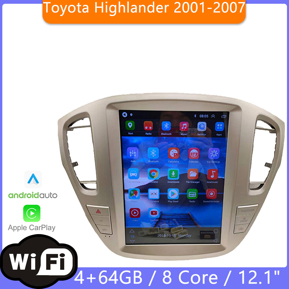12.1″ Tesla Style Car Radio For Toyota Highlander 2001-2007 Gps Navigation