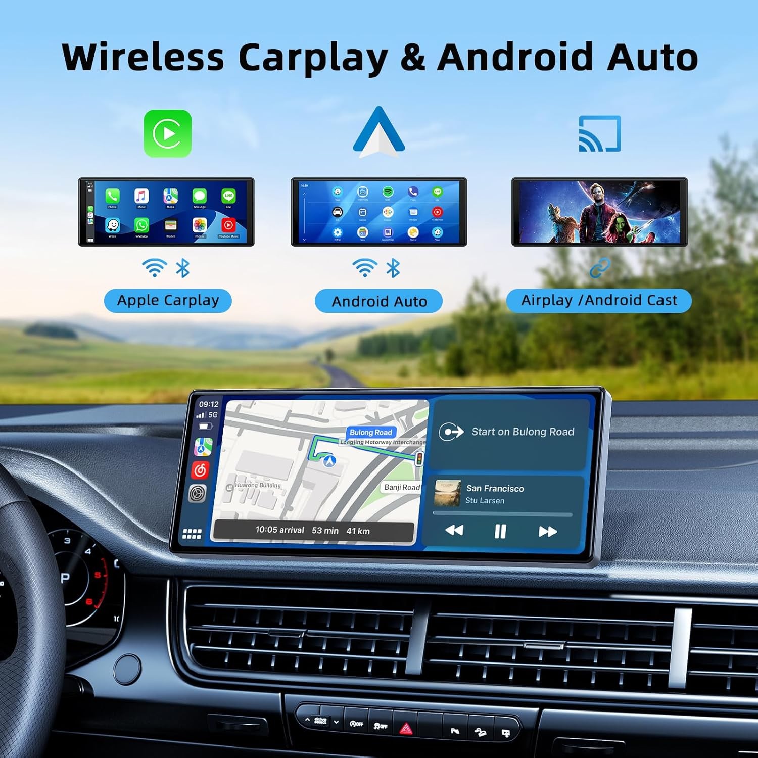 9.26″ Car Portable Wireless Apple CarPlay Android Auto FM Touch Screen GPS