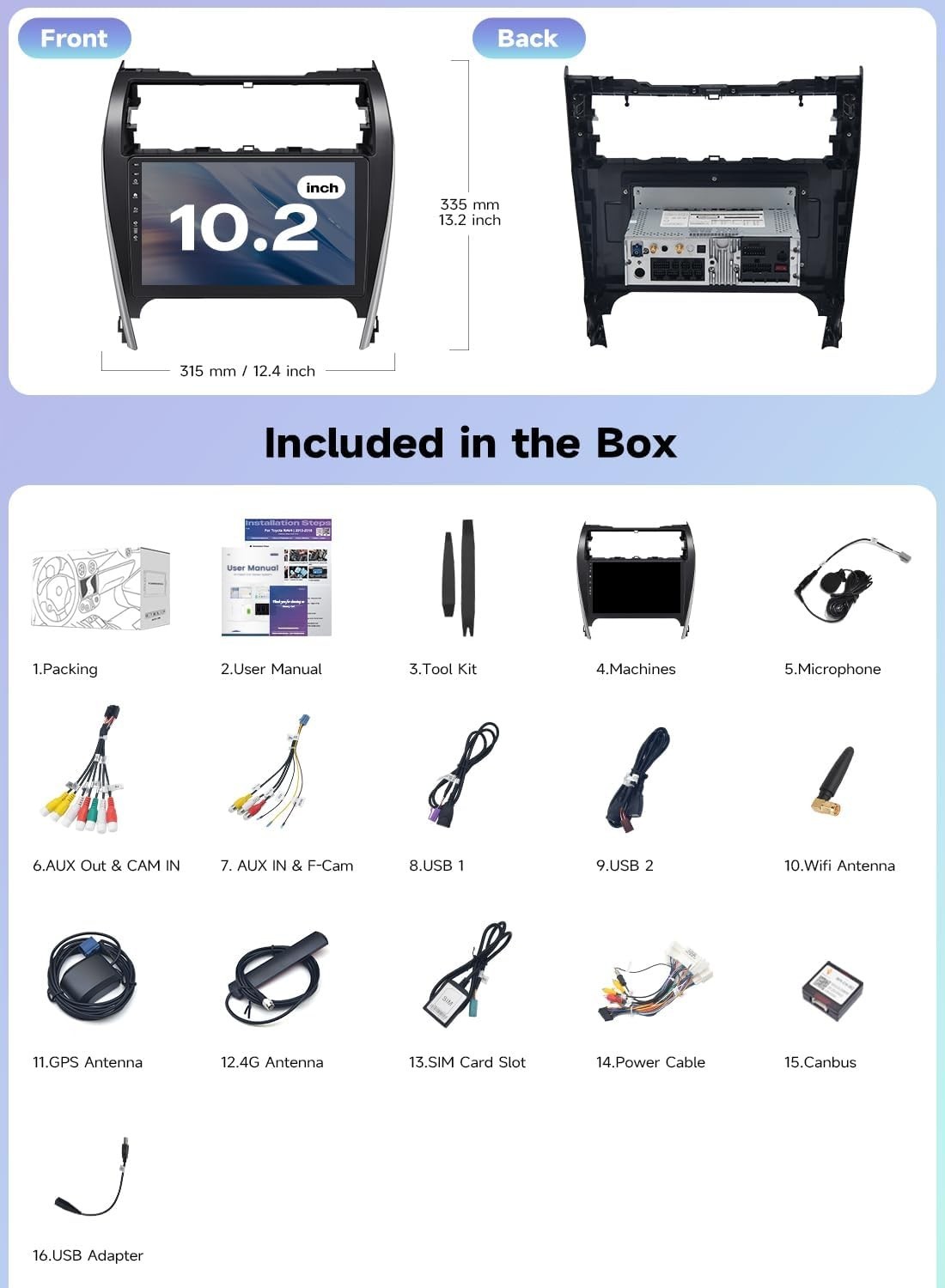 Roadanvi Android 14 10.2″ Car Stereo for Toyota Camry 2012-2014 Bluetooth 5.2