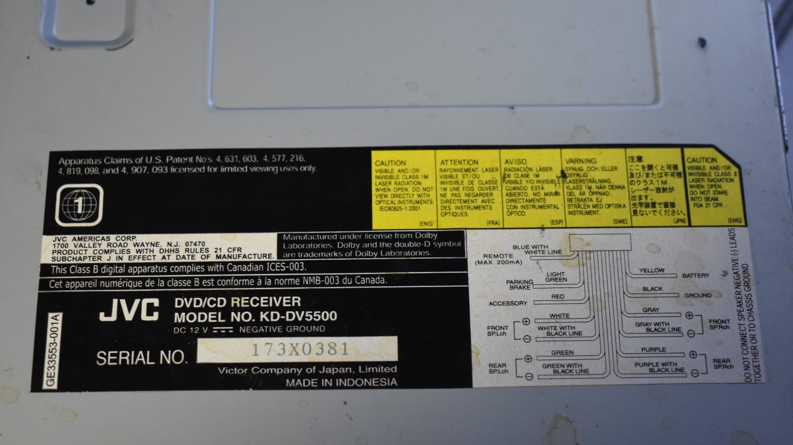 JVC KD-DV5500 DVD/CD Receiver
