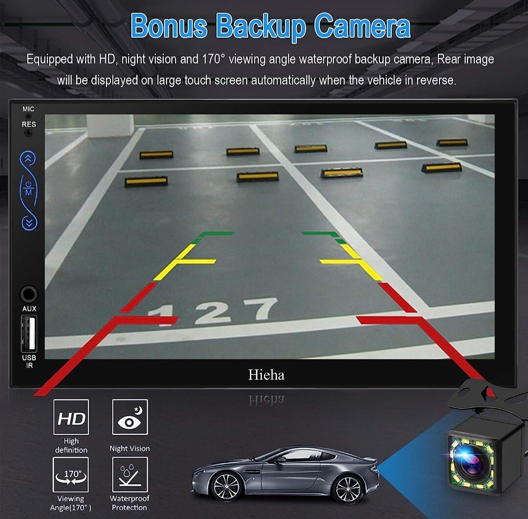 Hieha 7” Double Din Bluetooth Car Stereo with Backup Camera NEW IN BOX
