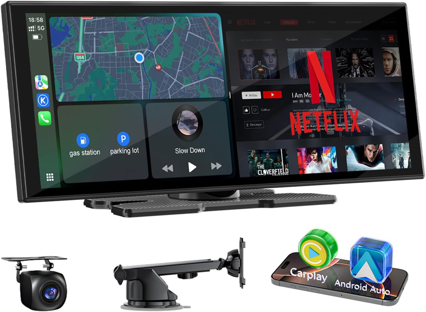11″ Wireless Carplay Screen with Netflix, YouTube, TikTok & HD Backup Camera