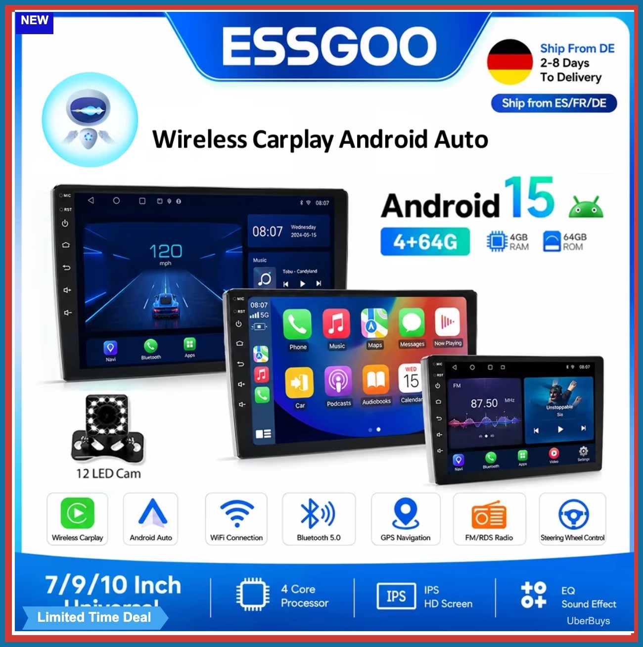 Car Radio 7 Inch 2 Din Wireless Android Auto Apple Carplay Bluetooth Mirror Link