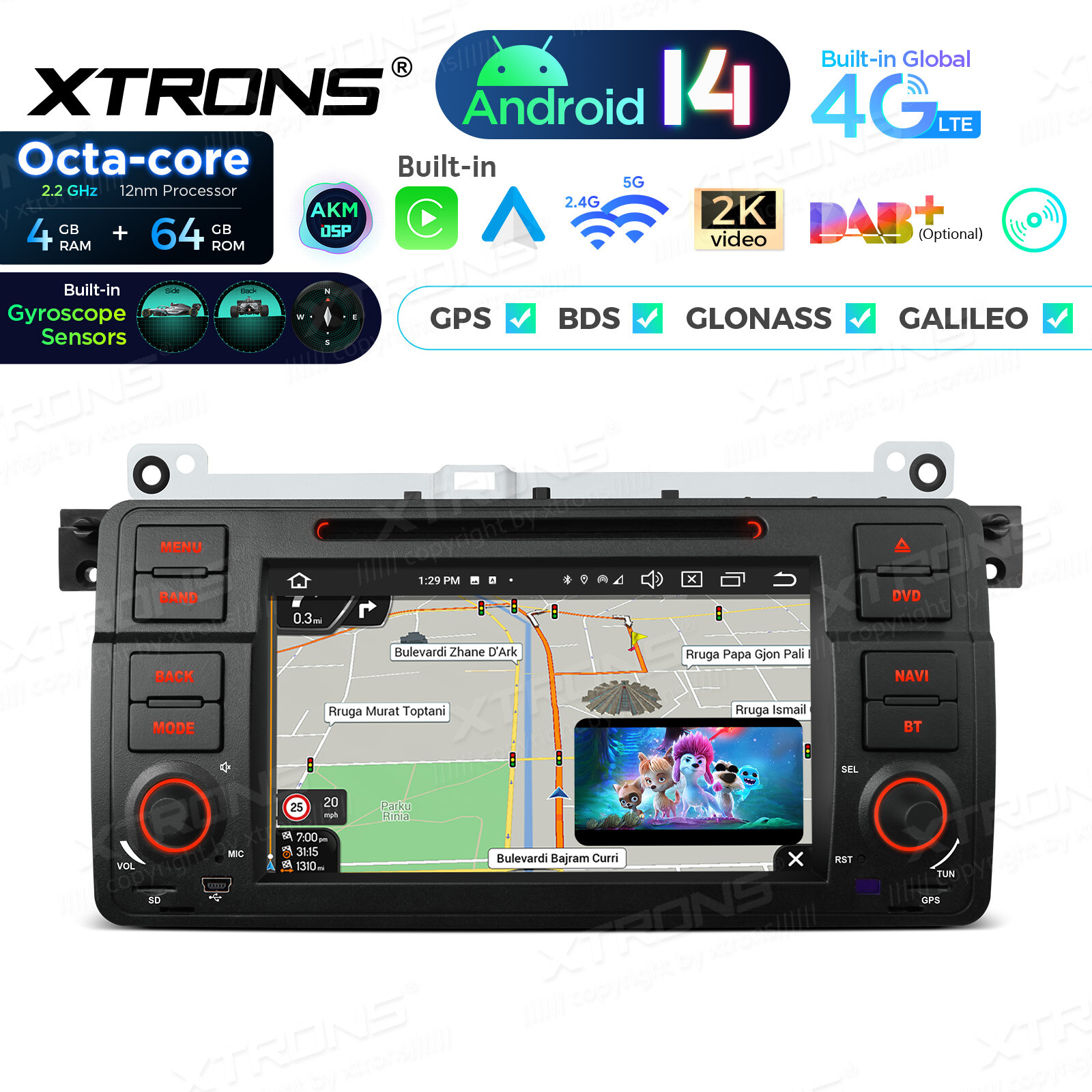 7″ Android 14 Car Stereo DVD 4G LTE Radio GPS 4+64GB AKM DSP For BMW E46 3er M3