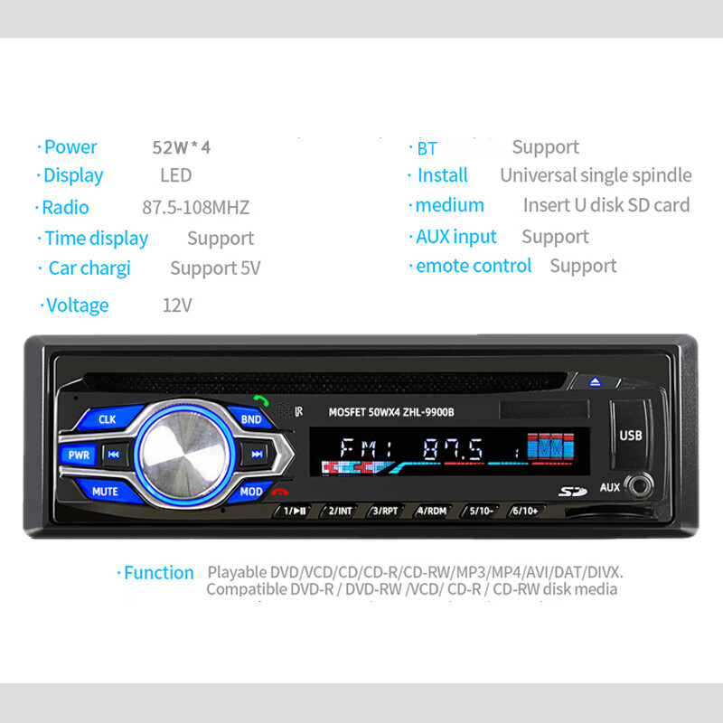 Bluetooth FM Single 1 Din USB Compatible with DVD DIVX MPEG4 VCD CD Car Radio