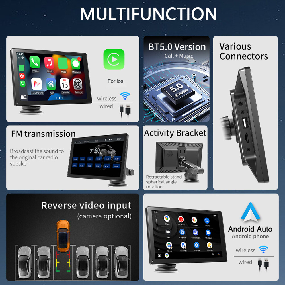 9 Inch Portable Car Stereo Radio Wireless Apple Carplay/Android Auto Head Unit