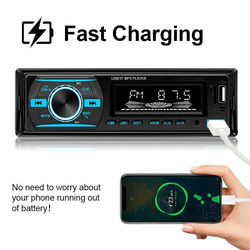 1 DIN Car Stereo Bluetooth Audio Receiver – FM Radio MP3 Player with Hands