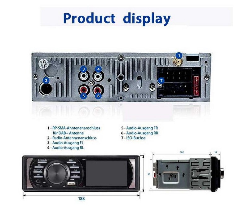 USB TF 3 In DAB+ AUX 4×45W Universal Bluetooth Car Stereo 1 Din FM MP5