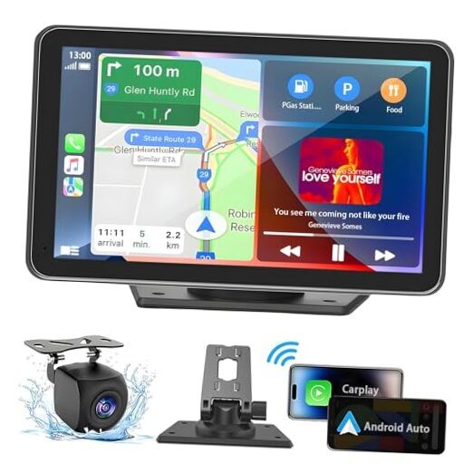 Portable Carplay Screen for Car, 7″ Wireless Carplay & Android Auto with