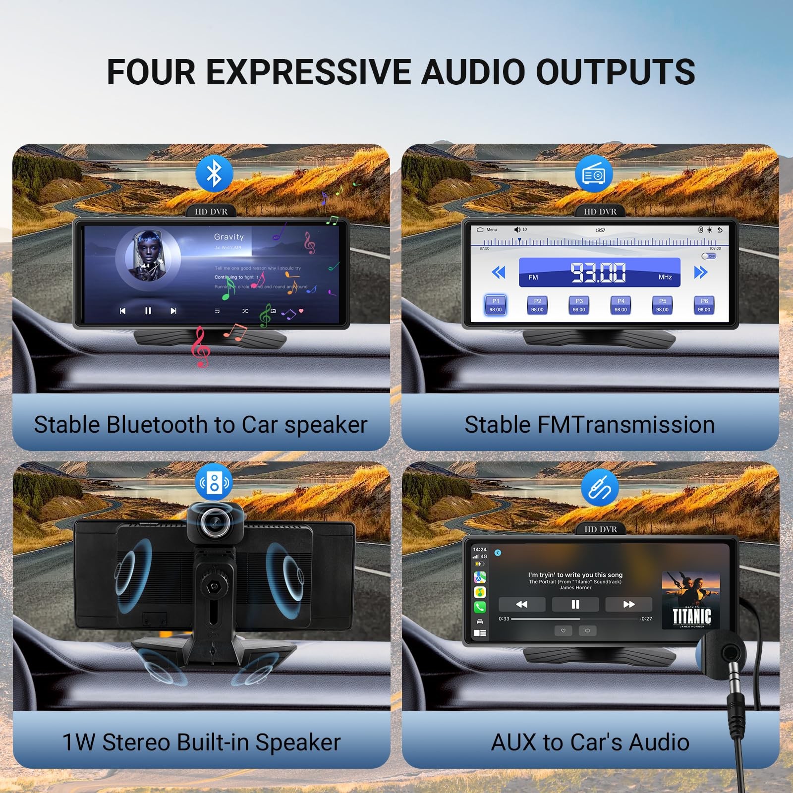‌10.26 Inch Wireless CarPlay & Android Auto Car Display with 1080P Dash Cam &…