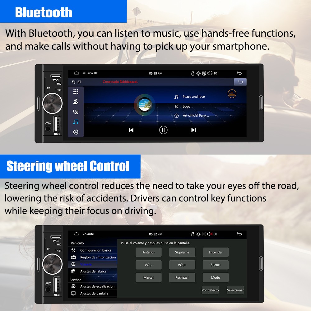 Rear Camera MIC 6.36″CarPlay Android Auto Universal Car Stereo Multimedia Player