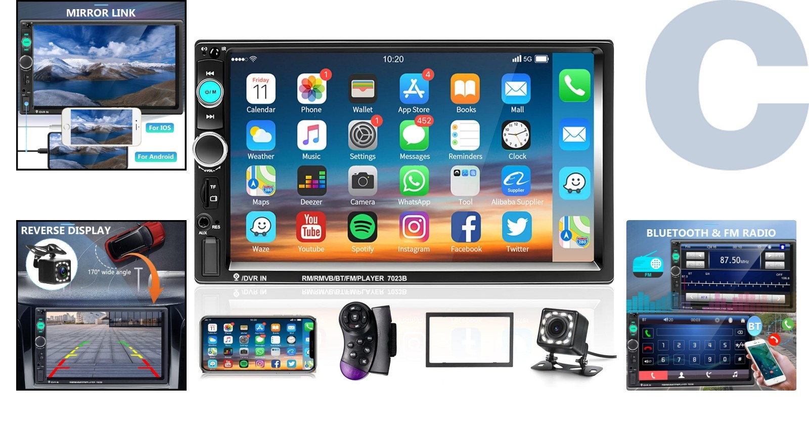 Advanced Bluetooth Car Stereo with 7″ Touchscreen, USB/SD, & Night Vision Camera