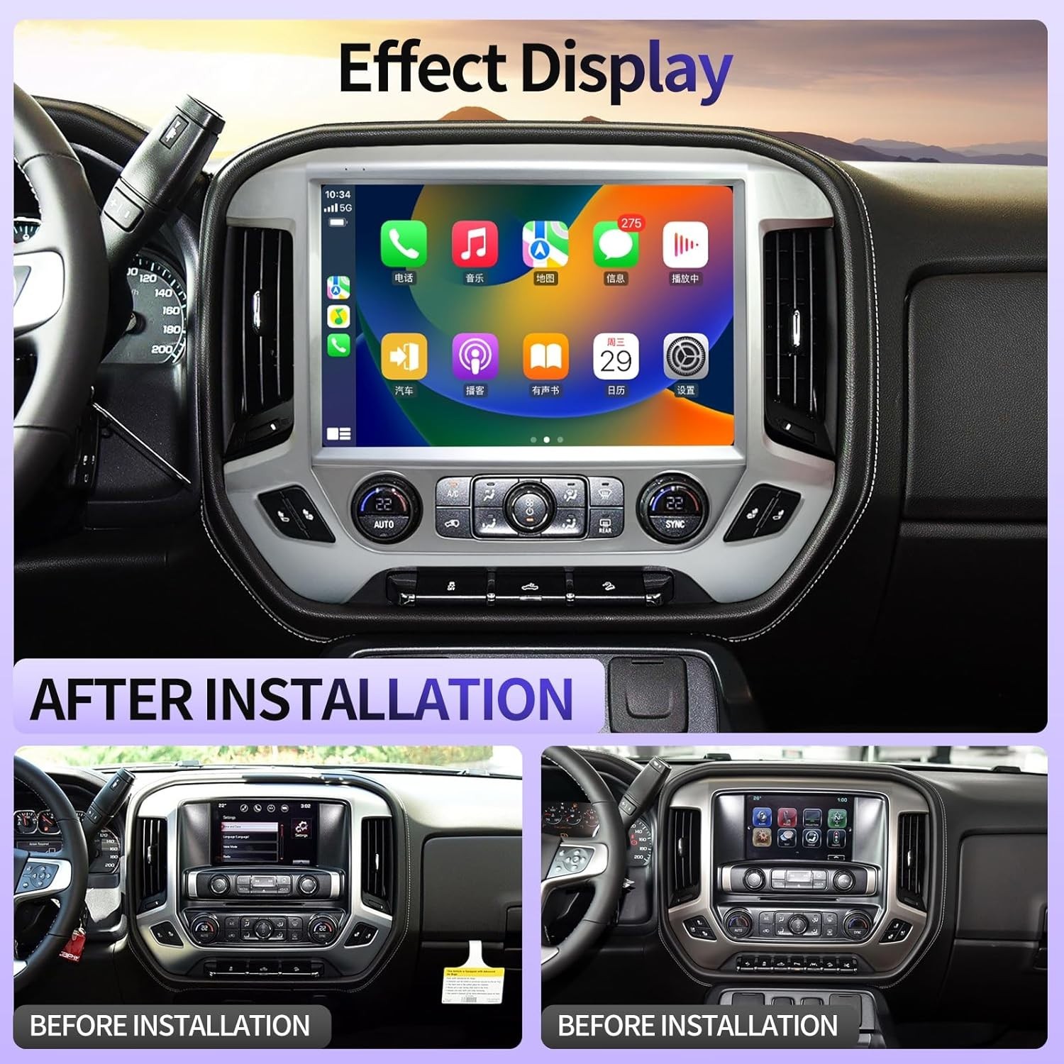 13.1 Inch Car Radio for Chevrolet Silverado GMC Sierra 2014-2019 silver