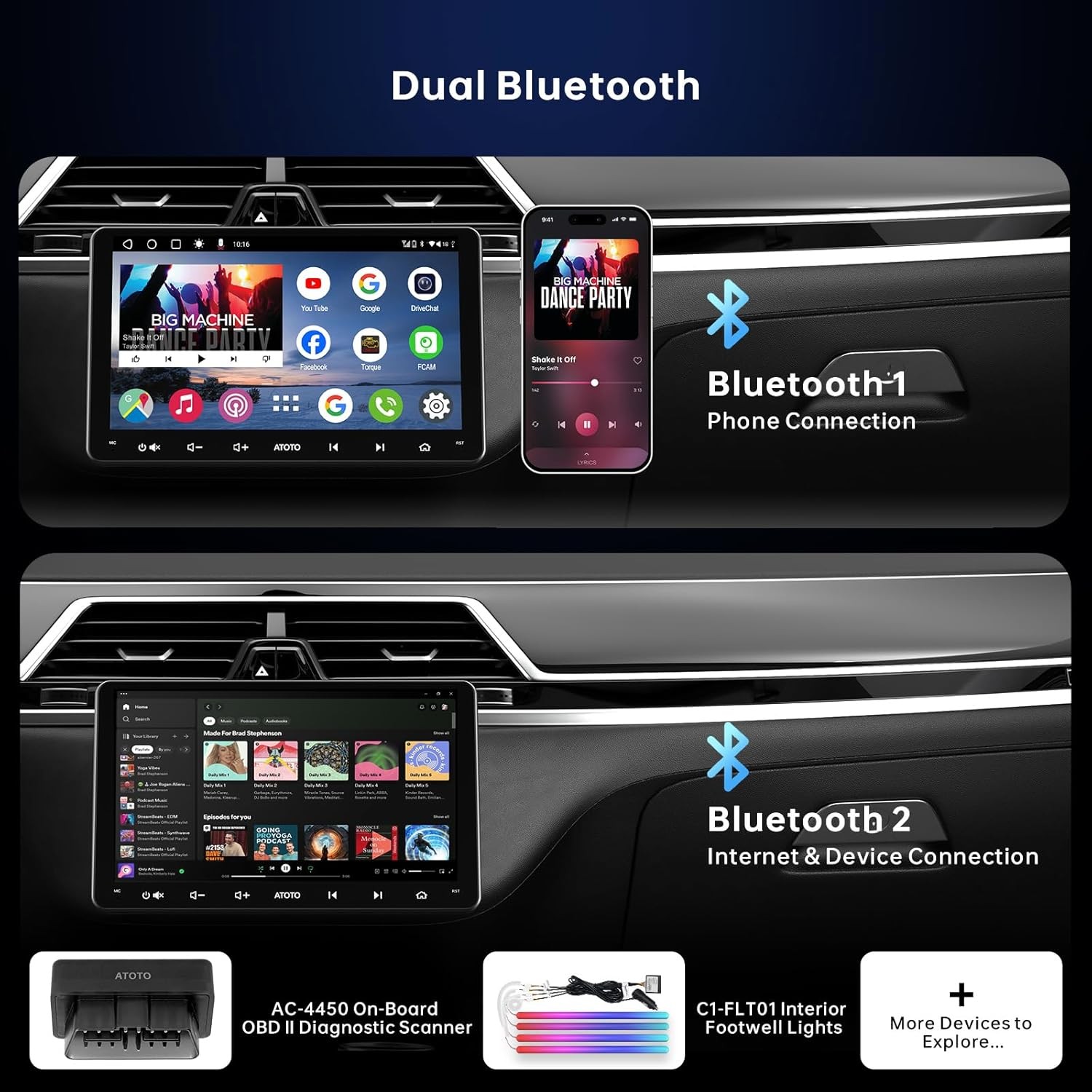 ATOTO A6 9” 2 DIN Car Audio Receiver Wireless CarPlay Android Auto /OBD Scanner