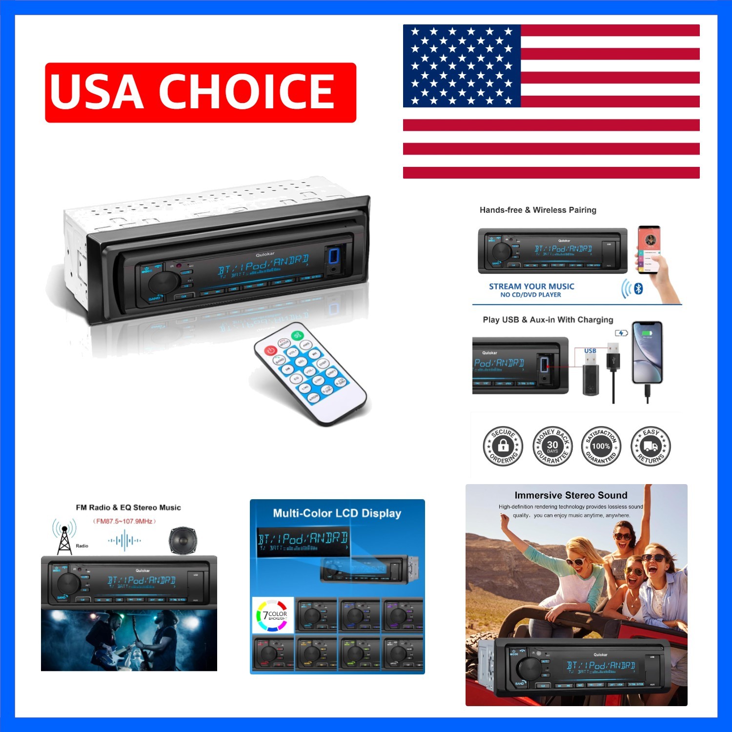 Single DIN Multimedia Car Stereo Radio,7 Character LCD,Bluetooth with Hands F…