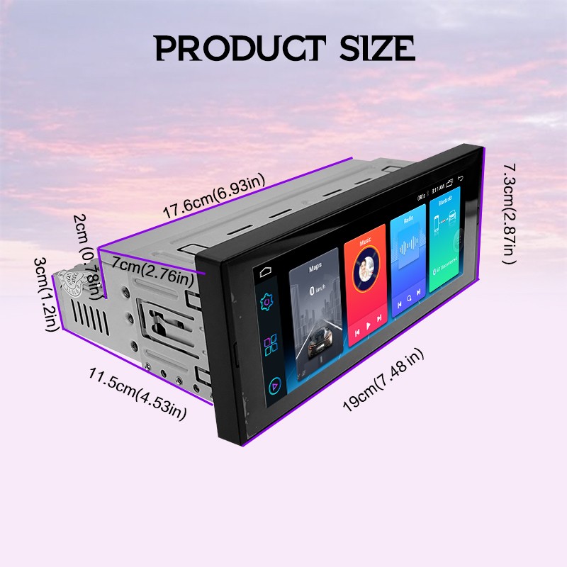 1Din 6.9″Android Car Stereo Touch Screen Built-in CarPlay AHD Rear View WiFi GPS
