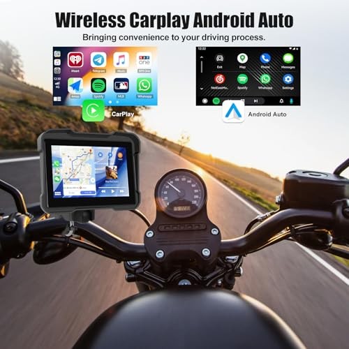 Motorcycle GPS Navigation System with Wireless Carplay Android Auto 5″ 5 inch