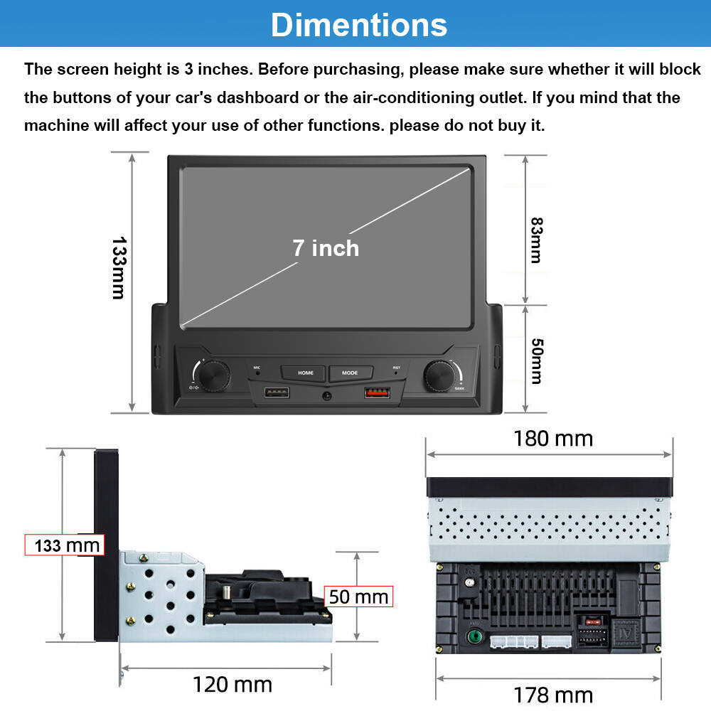 Single Din Car Stereo Wireless Apple CarPlay GPS 6.9 touchscreen Bluetooth Radio