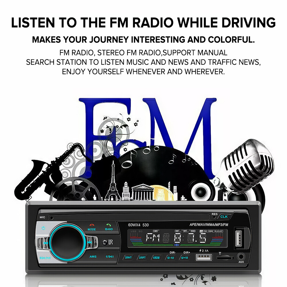 Single 1 Din Car FM Stereo Radio Car Stere Audio Bluetooth MP3 Player USB AUX