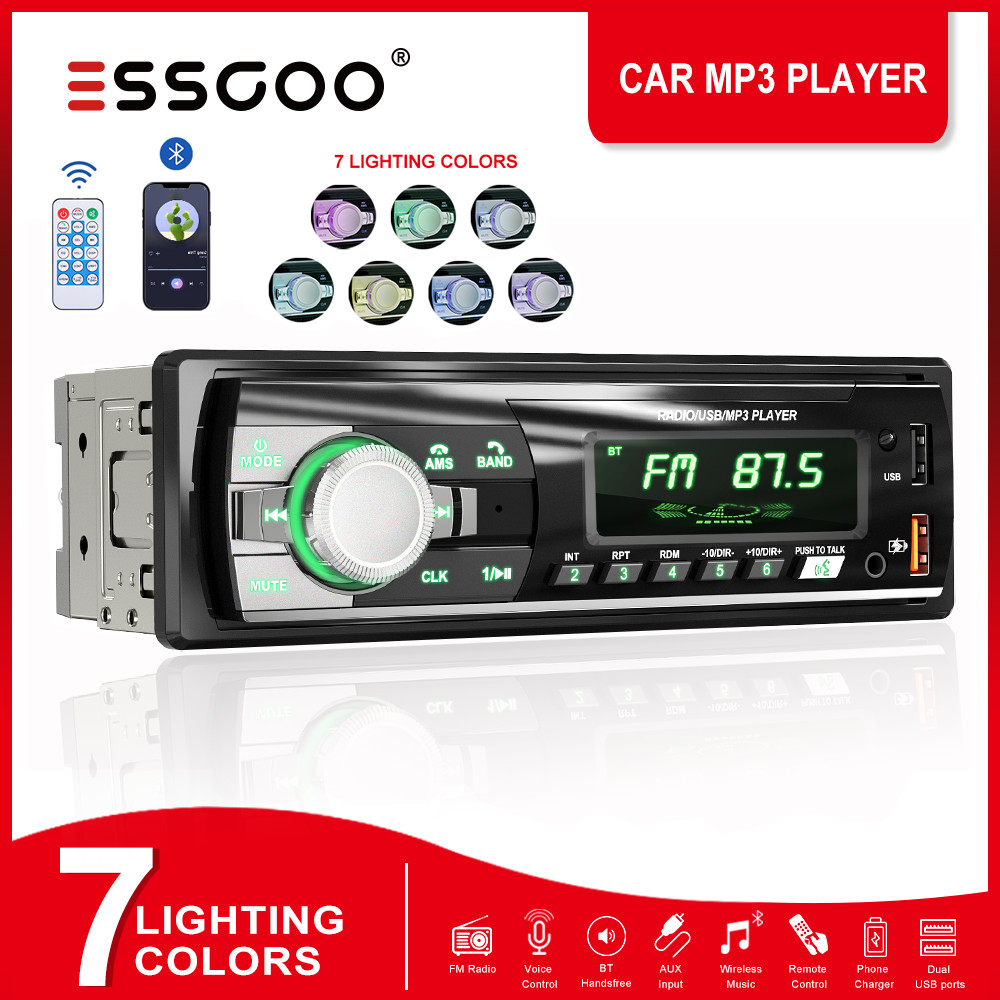 Single 1 DIN Car Stereo Radio Audio In-Dash Bluetooth FM Dual-USB AUX MP3 Player