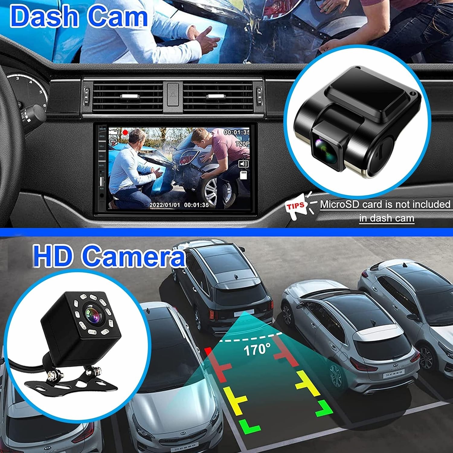 Estereo de Pantalla para Carro Coche 2DIN Radio Stereo Bluetooth Camara Trasera