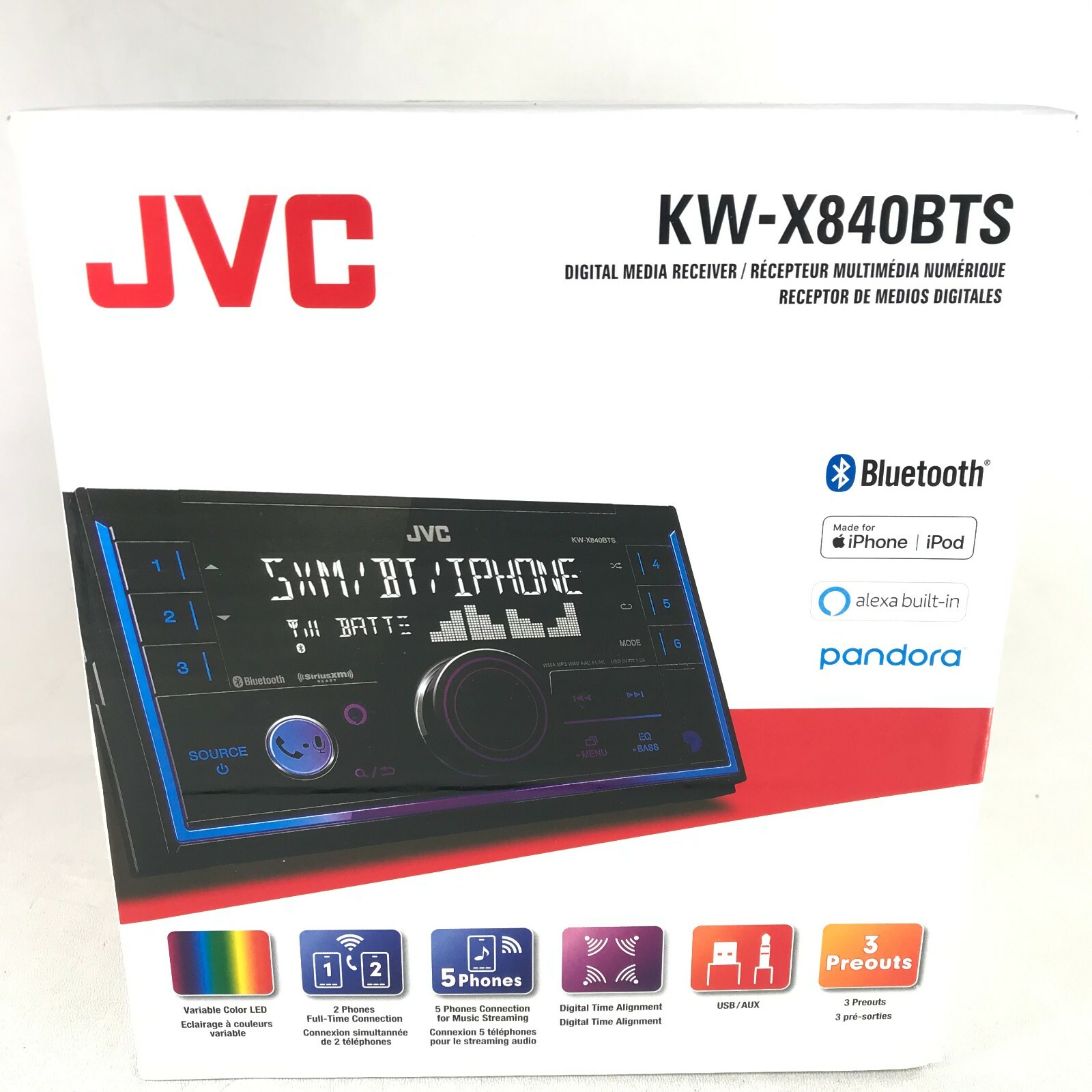 JVC KW-X840BTS Bluetooth Media 200w Car Stereo iPhone Android XM AM FM USB Aux