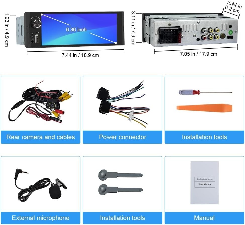 Customizable EQ Single Din Car Stereo with Wireless CarPlay & HD Backup Camera