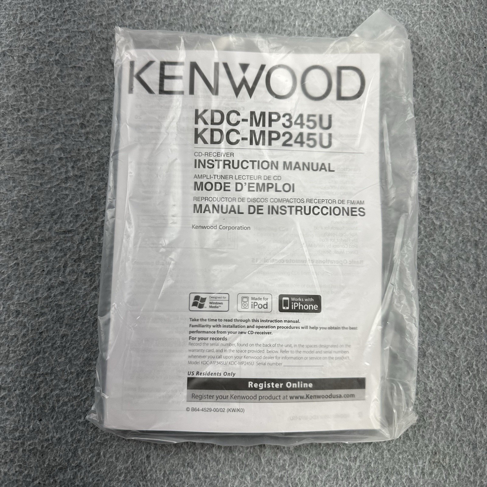 Kenwood KDC-MP345U Car Radio Deck CD Player Receiver Stereo MP3 WMA USB AUX