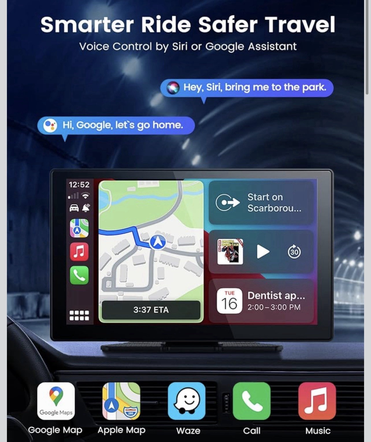 Wireless Carplay Screen for Car, 9″ HD Portable Car Stereo Touch Screen