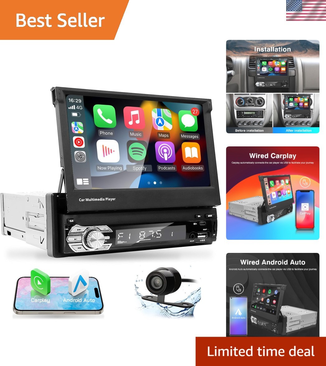 Type-C & USB Car Radio: 7-Inch Flip-Out Display, Bluetooth, & Hands-Free Calling