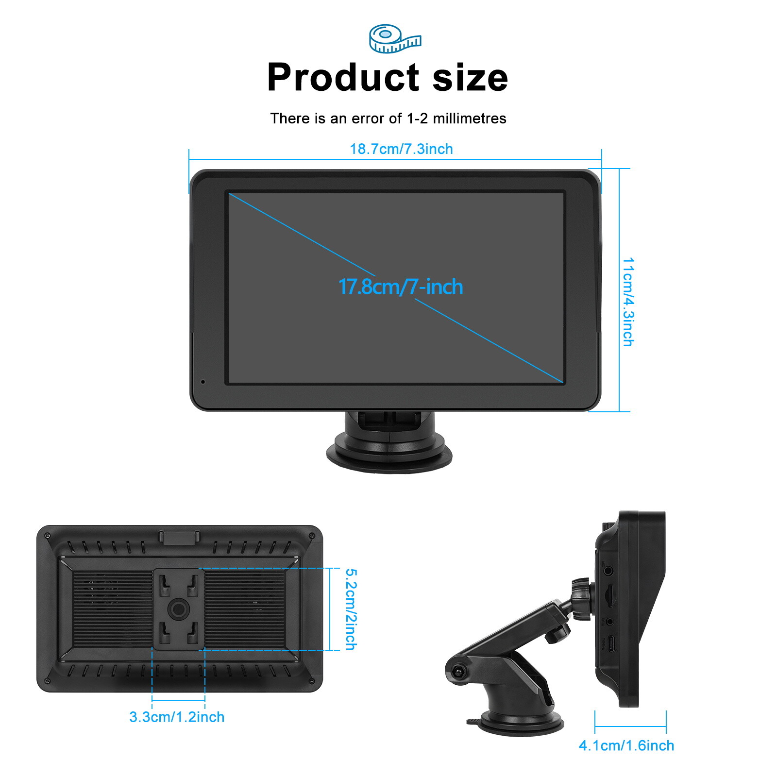 7″ Portable Car Stereo Wireless Apple CarPlay Android Auto BT GPS Radio + Camera