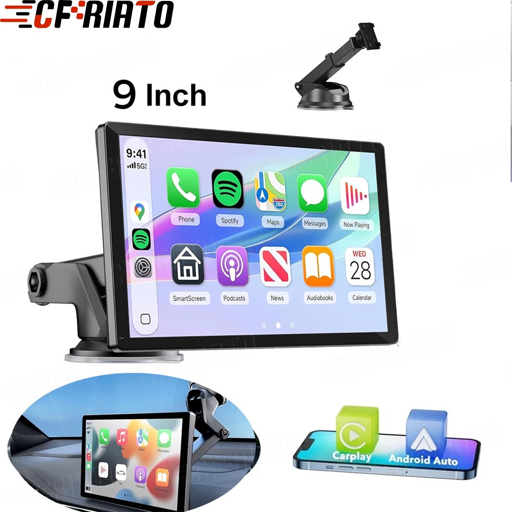 9” Portable Wireless Apple CarPlay Touch Screen Car Tablet Android Auto Radio