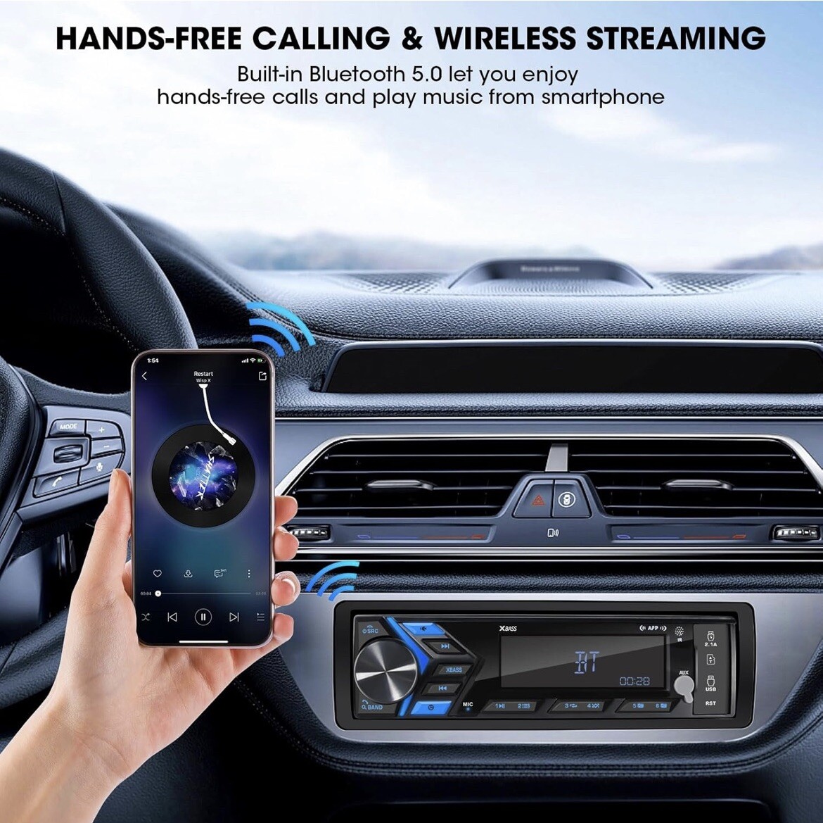 Single Din Radio Headunit Digital Media Receiver Bluetooth Dual USB Receiver