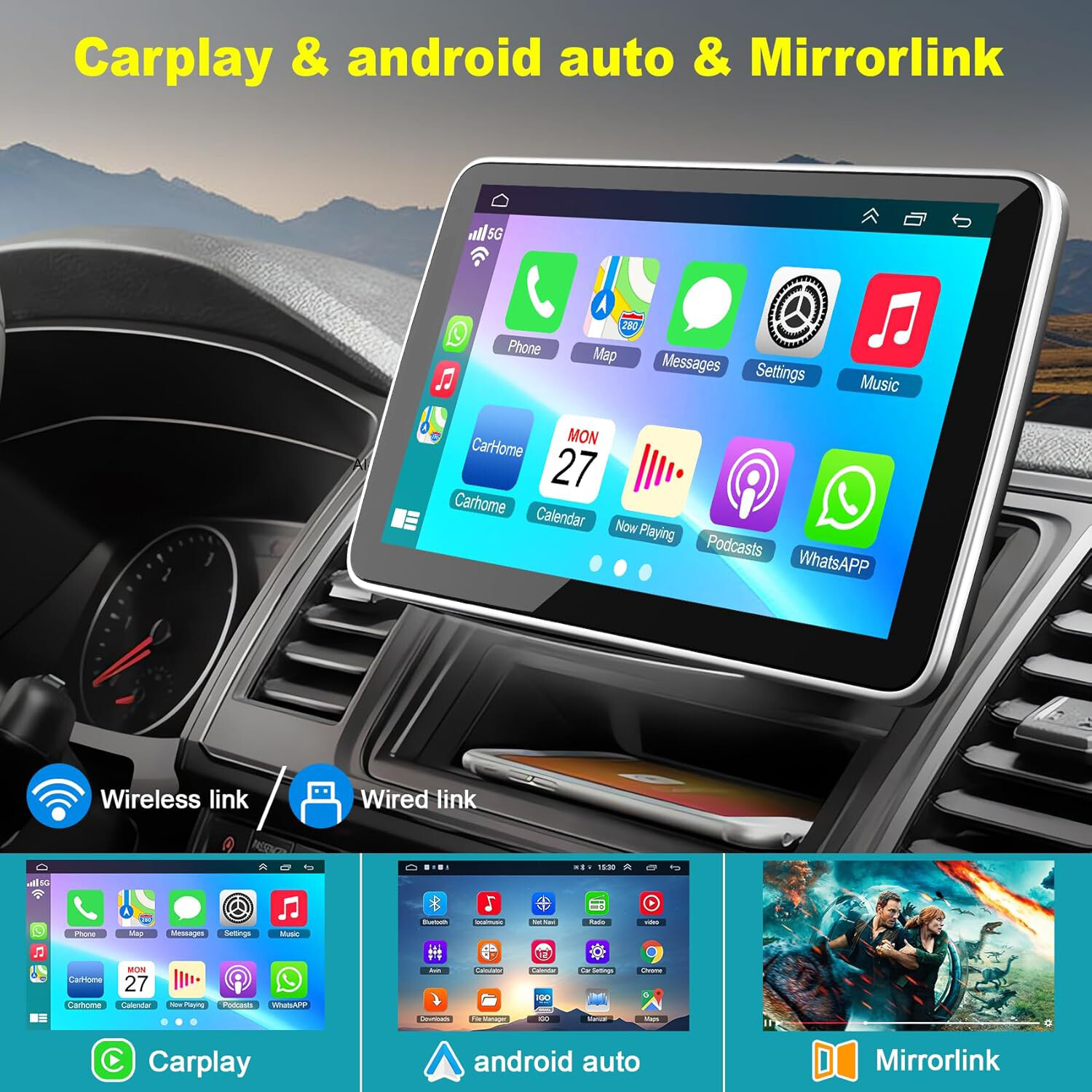 10 Inch Car Stereo Radio Player Android 13 GPS For Carplay 2 Din WIFI + Camera