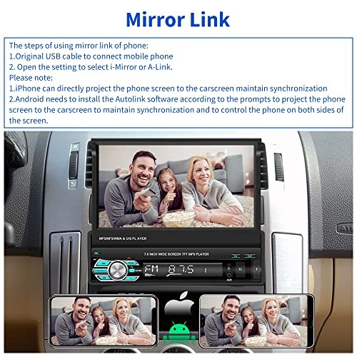 (Stable) 7 Inch Single Din Carplay Car Stereo, Flip Out Touch USB, Carplay