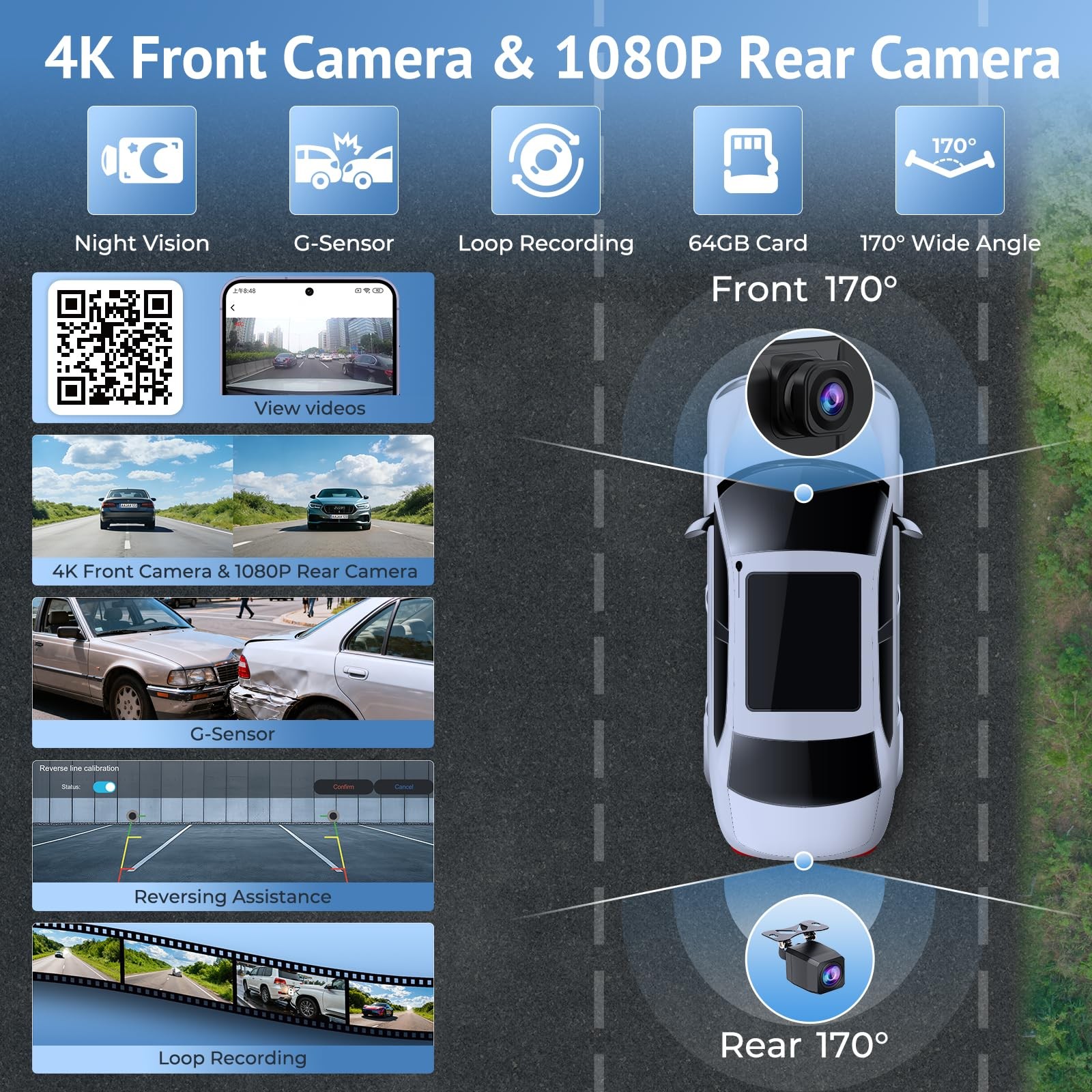 Wireless Apple Carplay Screen 10.26″ 4K Dash Cam 1080P